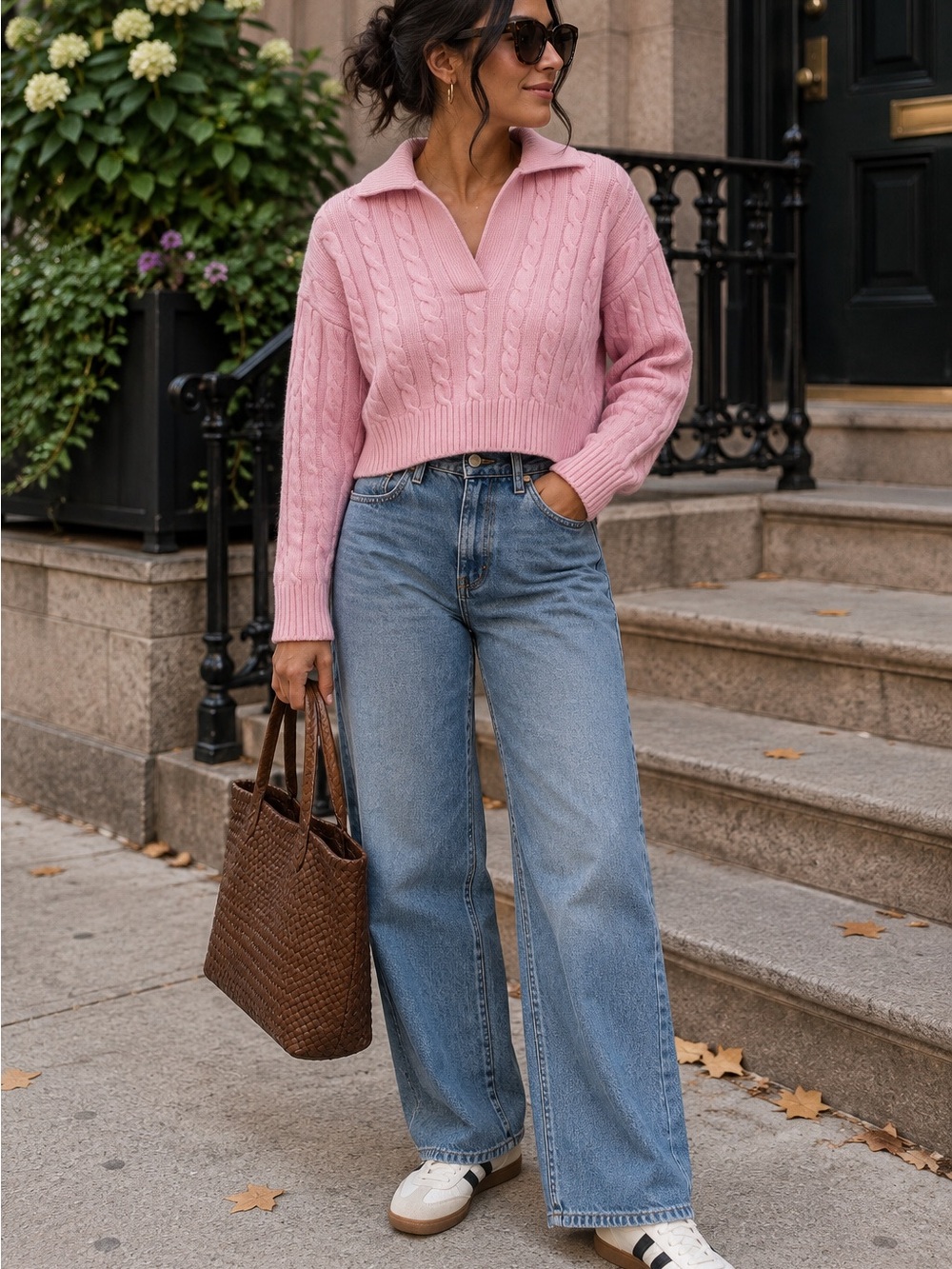 Aritzia Sunday Best Pink Cable Knit Wool Cropped Polo Sweater XXS